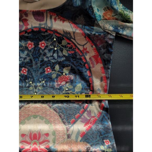 VTG 90's CLIO Floral Velvet Rhinestone Bell Sleeve Top Sz S Boho Artsy Eclectic - Picture 8 of 10